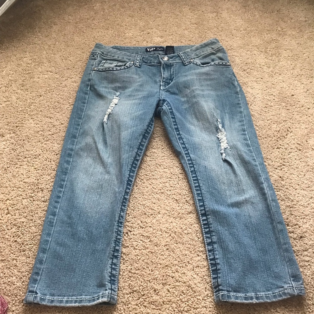 VIP light washed cropped jeans‎